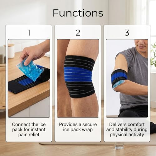 6 Pack Ice Pack Extension Straps - 35"x3" Elastic Wrap for Hot & Cold Packs - color: Black and Blue