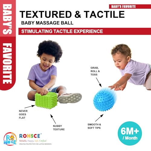 Sensory Balls Baby, 3PCS Soft Spiky Teething Ball 6 to 12 Months - color: Bright Pyramid Soft-Spike Balls