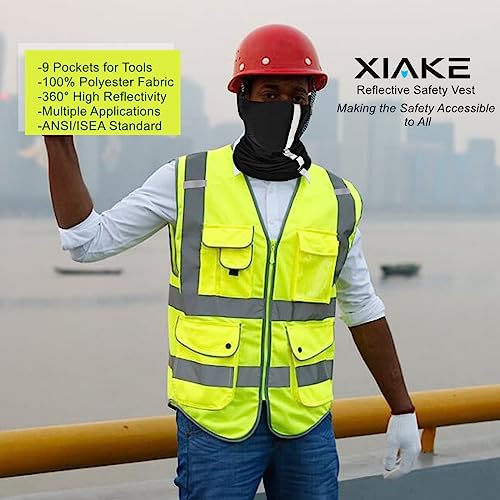 XIAKE 9 Pockets Class 2 High Visibility Reflective Safety Vest for Men Women,Meets ANSI/ISEA Standard - color: Yellow, size: 5X-Large