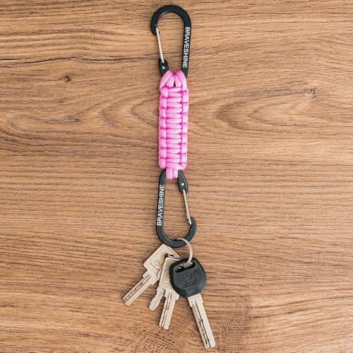 BRAVESHINE Paracord Keychain Carabiner Clip | D Ring Hanger Lanyard Hook - color: 1 Pink 1 Green