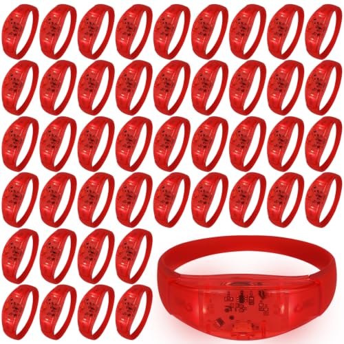 150 Pcs LED Glow Bracelets Sound Activated Light Up Bracelets for Adults Glow in the Dark Party Supplies Birthday Party Favors for Christmas, Halloween, Rave, New Year, Concert - color: Red
