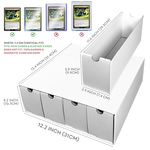 MTG Card Storage Box, Cardboard Trading Card Box W/ Dividers for Sports TCG - color: White-12 drawers/3 Sets