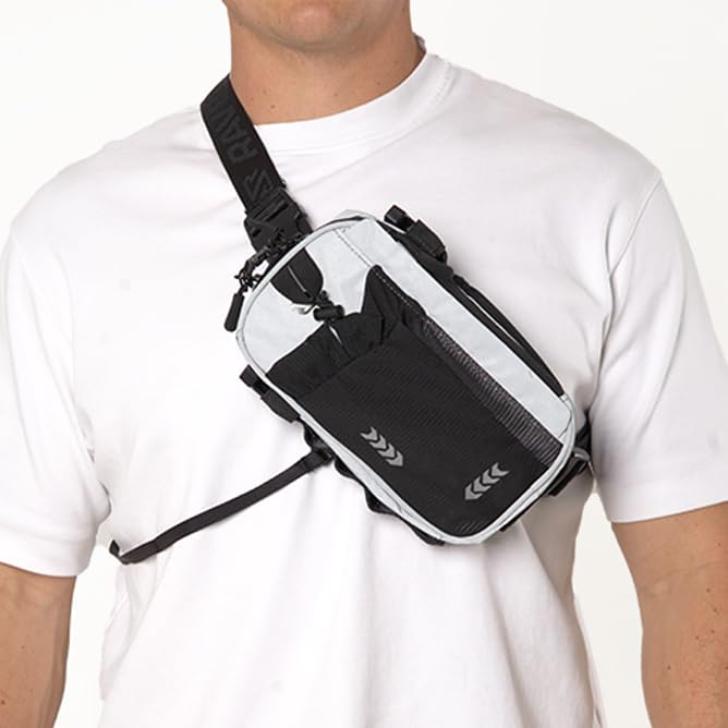 RAVERUNNER NO-BOUNCE Reflective Anti-Theft Fanny Pack & Festival Bag - Modular Sling with 8 Pockets | Rave Bag, Festival Fanny Pack - color: REFLECTIVE