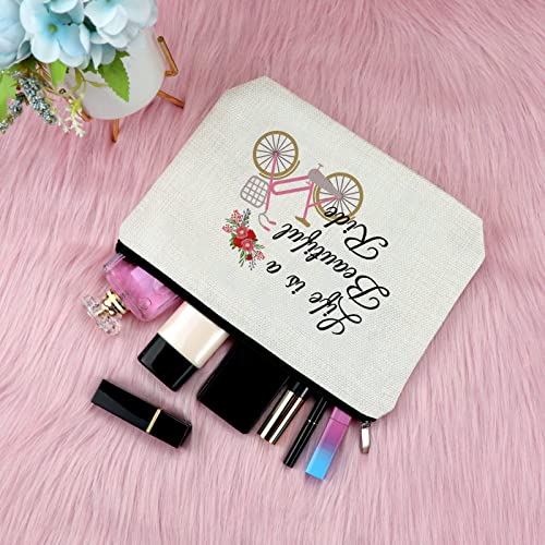 Bike Lovers Gift for Women Friend Makeup Bag Cycling Gift for Girl Daughter Cosmetic Bag Bicycle Presents for Bike Lover Rider Riding Presents for New Driver Birthday Christmas Travel Cosmetic Pouch