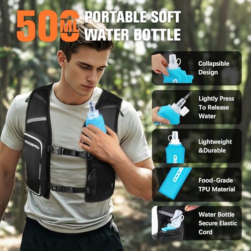 Running Vest for Women Men, Running Hydration Vest with 500ML Soft Flask - size: XSmall - Small
