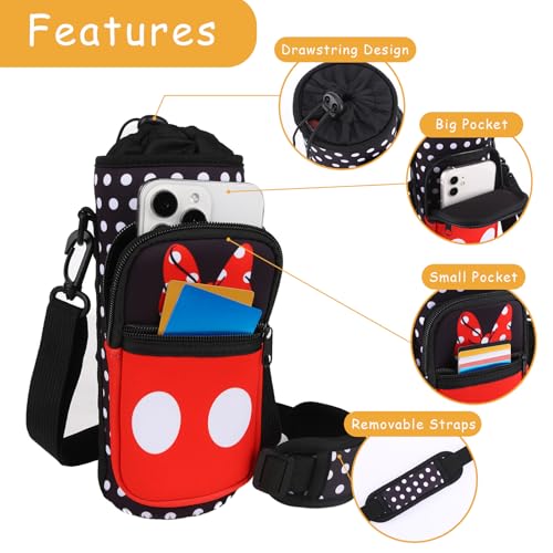 Cute Water Bottle Holder with Strap, Neoprene Insulated Crossbody Sling Bag Carrier with Adjustable Shoulder for 20-32oz Bottles, Phone & Pockets, Perfect for Travel, School & Outdoor Activities