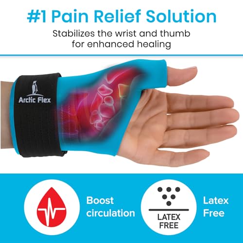 Arctic Flex Wrist & Thumb Ice Pack Wrap - Extra Strength Hot & Cold Therapy - color: Blue, size: Small