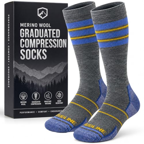 CloudLine - Merino Wool Graduated Compression Socks for Men and Women - Ultralight, Moisture Wicking, Made in USA - 1 Pair - color: Slate Blue, size: X-Large