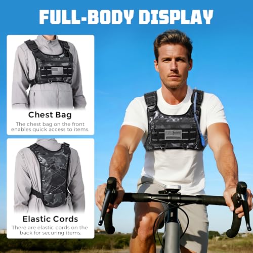 Running Hydration Vest with 2L Water Bladder， Lightweight Adjustable Hydration EDC Chest Pack for Men and Women, Water Backpack for Hiking, Cycling - color: Camo