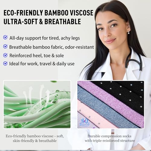 LEVSOX Bamboo Viscose Wide Calf Compression Socks 20-30 mmHg with Cushioned - color: Colorful Polka Dot, size: Medium