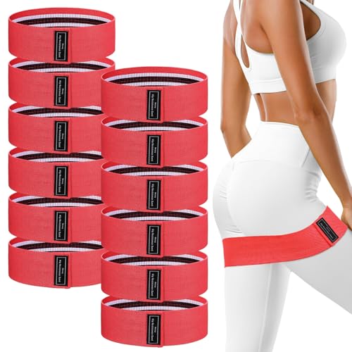 Lenwen 12 Pcs Fabric Resistance Bands Bulk - color: Red