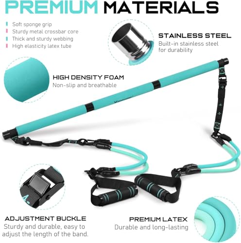 Pilates Bar Kit with Resistance Bands, Pilates Workout Equipment for Women - color: Blue