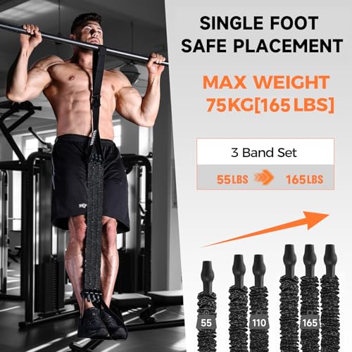 Innstar Pull Up Assistance Bands, Heavy Duty Resistance Band for Pull Up Assist, Adjustable Resistance 165-265lbs with Fabric Feet/Knee Rest, Pull Up Bands Assistance Bands - color: Upgrade Black 165lbs
