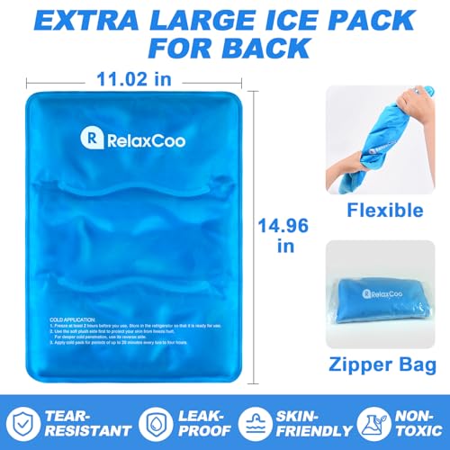 RelaxCoo 2 Pack Large Flexible Ice Pack for Injuries Reusable Gel, 11x14.5 Inches, Cold Compress for Hip, Shoulder, Knee, Back Pain, Swelling, Bruises, Surgery - style: BLUE 2 PACK