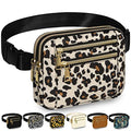 Capolo Fanny Packs for Women 4 Zip Pocket Crossbody Belt Bag Waist Bags - color: Leopard, size: Medium