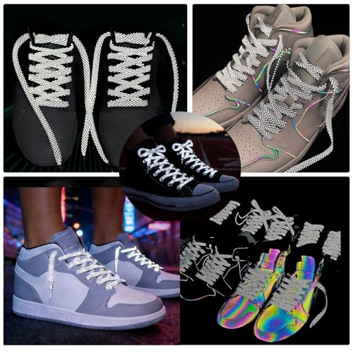 9mm Flat Reflective Shoe Laces for Hiking Running Sneakers - color: Gray, size: 63in/160cm