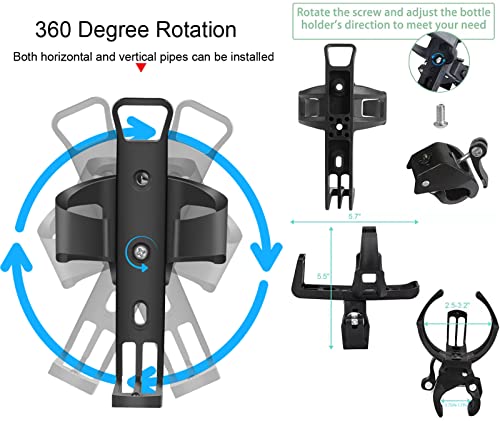 2 Pack Bike Bottle Holder, Universal Bicycle Water Bottle Cage Holder, Water Cup Holder for Bike Stroller Walker, Adjustable Mountain Bike Drink Cup with 360 Degree Rotating for Cycling MTB Black.
