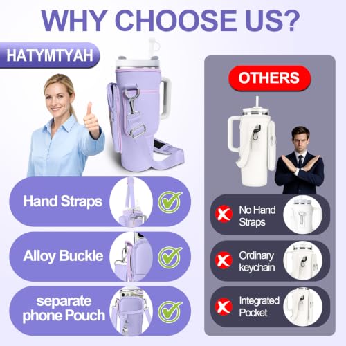 Water Bottle Carrier Bag for Stanley Cup 40oz/30oz with Phone Pocket, Neoprene Water Bottle Holder with Adjustable Shoulder & Handle Strap, Stanley Cup Accessories for Walking Travel Gym - color: Purple