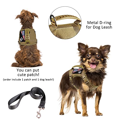 Tactical Dog Harness with Leash Tactical Puppy Vest with Rubber Handle K9 Military Adjustable Pet Harness for Outdoor Training XS Dog Harness (Brown Harness with Leash) - color: Brown harness with leash