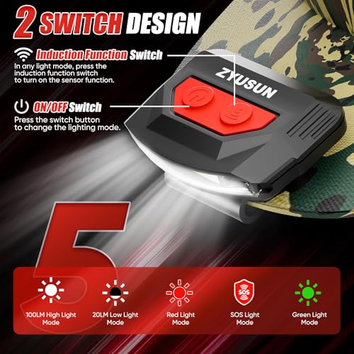 2-Pack Rechargeable Cap Light,Portable headlamps,Clip on Hat with Motion Sensor,Lightweight IPX4 Waterproof,Night Vision LED Lights for Hunting Fishing Camping Hiking Cycling (Pink+Red) - color: Red+Pink