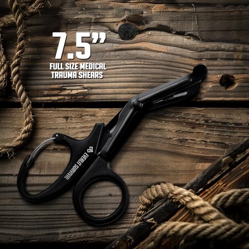 EVERLIT Trauma Shears Black Titanium Coated Non-Stick Blades Stainless Steel Bandage Medical Scissors with Oxygen Tank Wrench (7.5" Fullsize, 1 Pair) - size: 7.5" Fullsize, 1 Pair