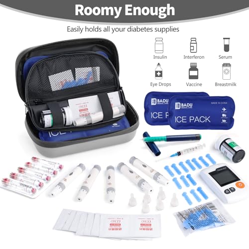 Insulin Cooler Travel Case TSA Approved Refrigerated Medicine Cooler for Travel w/Thermometer Temperature Diabetic Case w/2 Reusable Ice Packs for Daily Life Trip - color: Gray