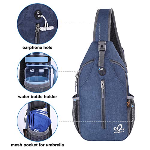 WATERFLY Crossbody Sling Backpack Sling Bag Travel Hiking Daypack - color: Navy Blue