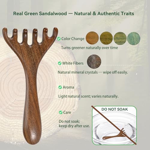 Wooden Handheld Manual Massage Tools, Meridian Massage Brush, Scalp Massage Tool, Head Massager, Neck Massager, Back Massager Hand Held, Arm & Leg Massager, Green Sandalwood Lymphatic Massage Tools - color: Sandalwood Silence