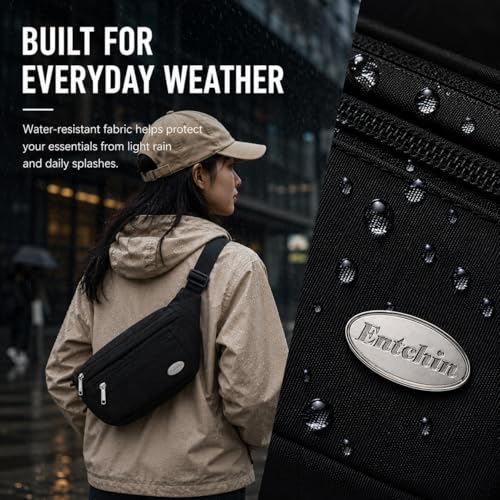 Entchin Water-Resistant Fanny Pack, 4-Zipper Belt Bag - color: Black
