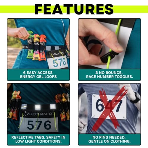 VeloChampion Triathlon Race Number Running Gel Belt, 3 Toggles, 1 Pack - style: 3 Toggle Belt