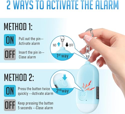 Personal Safety Alarm - 5-Pack - Rechargeable - Strobe LED Flashlight - SOS Emergency Loud Alarm - Self-Defense Keychain - for Women, Students, Kids, and Seniors - color: White&Pink&Blue&Black&Green