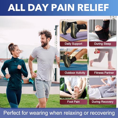 ABIRAM Ankle Brace Compression Sleeve with Adjustable Support Strap - color: Blue, size: Small