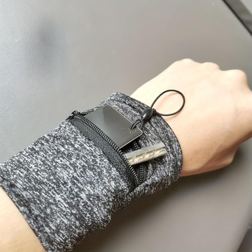 Unisex Zipper Wrist Wallet, Stretch Spandex Wristband Pouch Sweatband, Portable Wrist Purse for Running Jogging Hiking Gym Fitness Travel, Holds Keys Cash Small Items - color: Gray