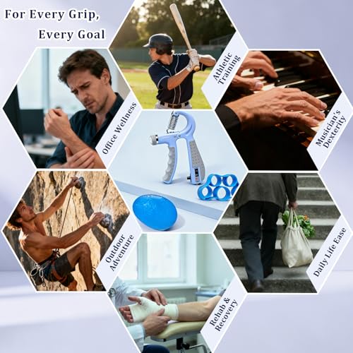 CYFIE Grip Strength Trainer Kit Adjustable 10-132Lbs Hand Exerciser Counter - color: Blue