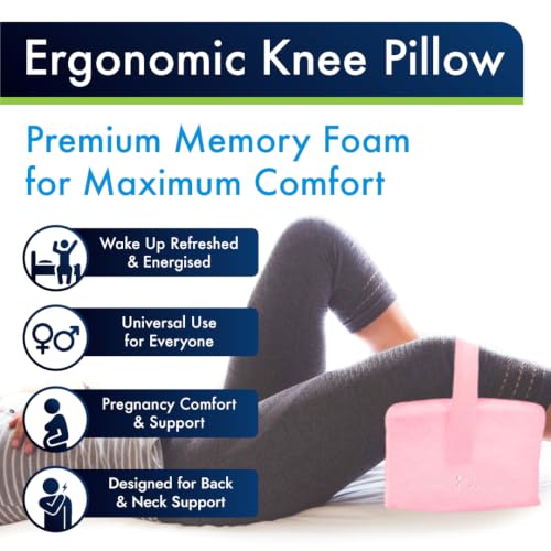 Sports Medica Knee Pillow for Side Sleepers, Memory Foam Leg Pillow Cushion - color: Pink