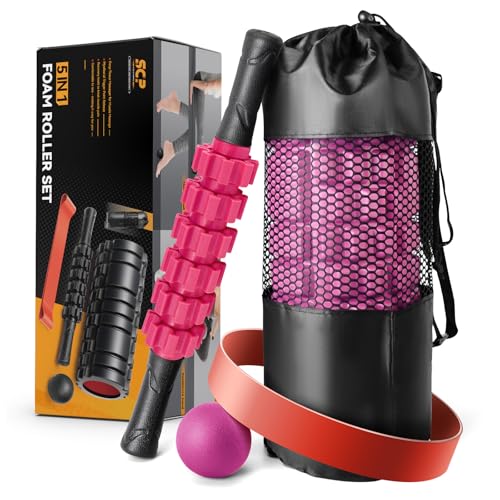 SUBCULTUREPICK 5 in 1 Foam Roller Set for Deep Tissue Muscle Massage - color: Pink-black