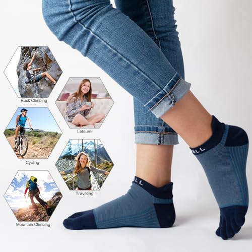 VWELL Cotton Toe Socks Five Finger Socks No Show Crew Athletic Running Socks 4 Pairs,Size 7-11 - color: Blue