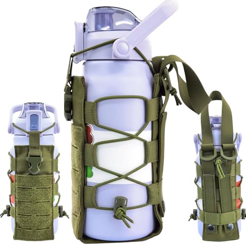 Molle Water Bottle Holder Pouch, 16-77oz Adjustable Capacity - color: Green, size: Basic