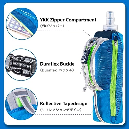 JEELAD Soft Folding Water Bottles TPU Collapsible Flask Ideal for Hydration Vest Running Hiking Cycling Outdoor - color: Blue 500ml Handheld Bottle