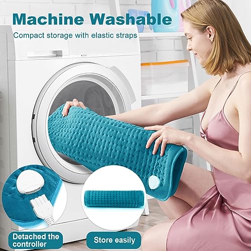 Electric Heating Pad for Back: VAAGHANM 33" x 17" Extra Large Heat Pad for Shoulder & Neck & Back - 6 Temperature Settings & Auto Shut-Off Timer - color: Blue