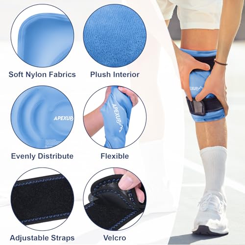 APEXUP Ice Pack for Knee Pain Relief, Large Reusable Wrap After Surgery, Flexible Gel Cold Pack for Injuries, Pain Relief for Back, Shoulder, Elbow, Ankle and Leg (Blue, L, 1PK) - size: Large-1PK, style: Blue