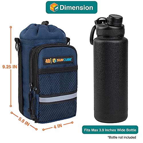 SUN CUBE Insulated Water Bottle Carrier Bag with Strap, Crossbody Sling - color: Navy, size: 40 oz