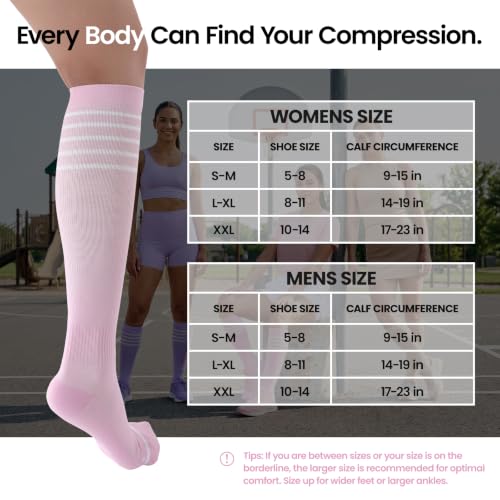 Bamboo Viscose Compression Socks 15-20 mmHg Knee High 3 Pairs Unisex - color: A02-3pair-striped Purple Apricot Pink, size: Small-Medium