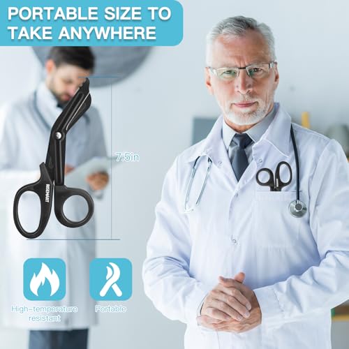 RISEMART 2 Pack Trauma Shears 7.5 Inches Stainless Steel Bandage Scissors - color: Black+black