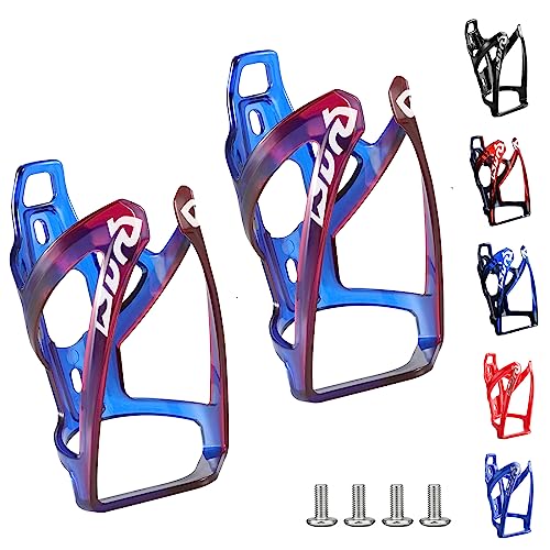 Suruid Bike Water Bottle Cage, Universal Bike Water Drink Holder Durable Ultralight Plastic Water Bottle Holder for Bicycle, Cycling Bottle Cages for MTB, Road Bike, Mountain Bike,2 Pack - Blue Purple - color: Blue Purple