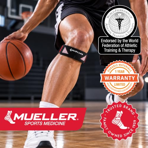 MUELLER Sports Medicine Advanced Patella Strap for Men and Women, Knee Compression and Pain Relief Support, Ideal for Osgood-Schlatter's, Runner's Knee, Patellar Tendinitis, Black, One Size