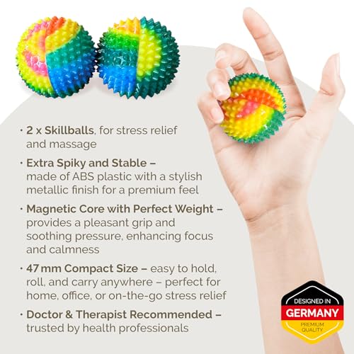 2X Spiky DBT Skill Balls | Magnetic Stress Relief Balls | Spiky Massage Balls for Relaxation, Tension Release, Focus & Mobility (Rainbow, 2 Inch) - color: Rainbow, size: 2 inches