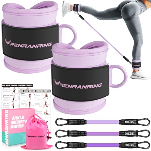 Ankle Resistance Bands w/Cuffs, Ankle Weights Women Booty Workout Equipment - color: Purple