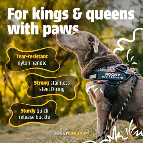 DOGGYKINGDOM Personalized Dog Harness with Custom Name Patches, Adjustable Reflective No Choke Dog Vest with Handle for Large Dogs, Pink, L - color: Pink, size: L (Chest: 28 - 32 in)