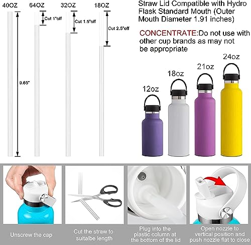 White Straw Lid for Hydro Flask Standard Mouth 18 21 24 oz, Replacement Sport Cap with Handle, BPA-Free Straw Lid with 2 Straws + Brush, for Office School Travel Daily Commute - color: White